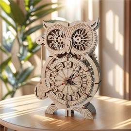 Music Park 3D Wooden Puzzle Adult Mechanical Owl Clock Puzzle Model Kit DIY Model Building Decoration Home Decor Creative Gift