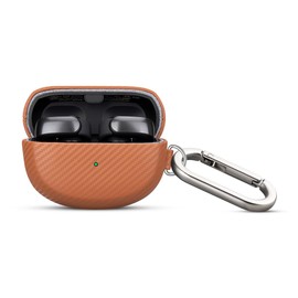 Haobobro [Carbon Fibre Texture] Leather Case for Bose Ultra Open Earbuds - Handmade Bose Ultra Open Leather Case - Shockproof Bose Ultra Open Ear Protective Leather Case with Carabiner - Brown