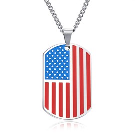 OIDEA Stainless Steel USA Army Card American Flag Patriotic Dog Tag Pendant Necklace