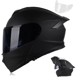 Uchoose Flip Up Full Face Modular Motorcycle Helmet for Adults Cascos para Motos Street Bike Motocross Helmet DOT Approved Dual Visor (Black, X-Large)