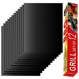 Renook Set of 12 Grill Mats for Outdoor Grill, BBQ Grilling Mat for Gas Grill, Non-Stick Cooking Sheets, Oven Liners, 15.75 X 13 Inch