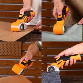 Cordless Electric Scissors Cardboard Cutter: DEKOPRO 2000mAh Electric Box Cutter, Rechargeable Power Rotary Cutting Tool with Safety Lock, 389g Carpet Scissors with Blade, Type-c(Yellow)