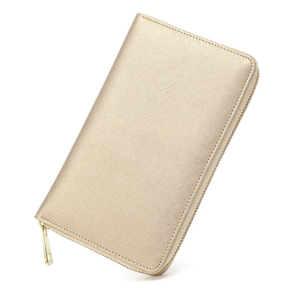 Passbook Case, Magnetic Protection, Genuine Leather, Large Capacity, Passport Case, YKK Zipper, gold