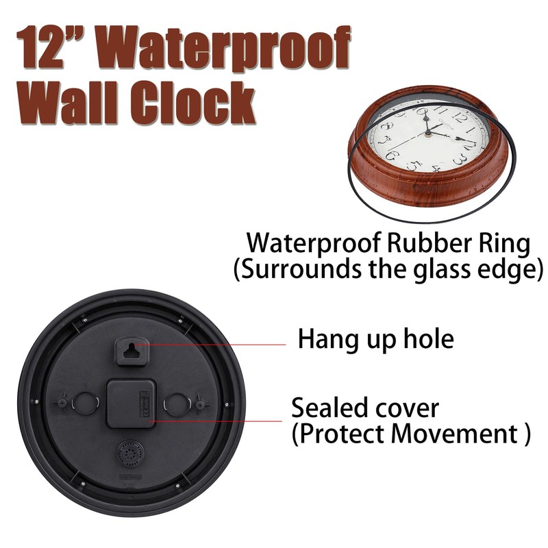 Wall Clock 12 Inch/30CM Retro Silent Non-Ticking Simulated Wooden Wall