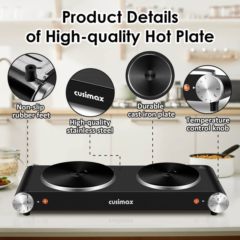 Cusimax Hot Plate for Cooking 1800W Portable Electric Double Burner