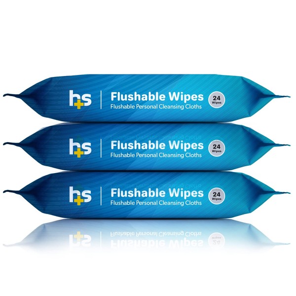 HealthSmart 24 Count Flushable Wipes, Gentle on Sensitive Skin, Easily Disintegrates, Alcohol-Free Wipes for Adults or Babies, Pack of 3 (72 ct) FSA & HSA Eligible
