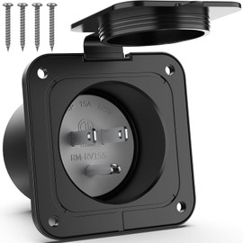 WELLUCK 15 Amp Flanged Inlet 125V, NEMA 5-15 RV Shore Power Inlet Plug w/Waterproof and Back Cover, 2 Pole 3-Wire AC Port Plug, Generator Male Receptacle for Marine Boat RV Shed Electrical Extension