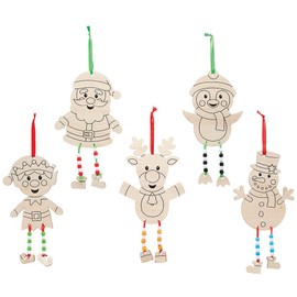 Baker Ross FX387 Christmas Wooden Beading Decoration Kits - Pack of 5, Wood Craft Decorations for Kids Christmas Party, Arts and Crafts for Kids