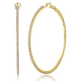 PABBEU 2mm Gold Hoop Earrings for Women Large 14K Real Gold Plated Hoop Earrings Big Rhinestone Hoop Earrings Thin Hypoallergenic Cubic Zirconia Earrings for Women 30/40/50/60/70mm