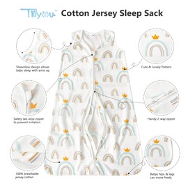 TILLYOU Cotton Sleep Sack 2 Pack - TOG 1 Baby Wearable Blanket with 2-Way Zipper, Extra Soft Sleeveless Sleeping Bag for Infants, Rainbow Crown & Light Green, 12-18 Months