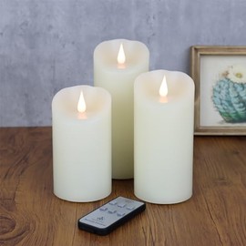 TECHLONG - Velas sin llama parpadeantes 3D con llama en movimiento, duran más de 1000 horas con temporizador remoto, juego de 3 velas eléctricas de cera real de color marfil para decoración del hogar,