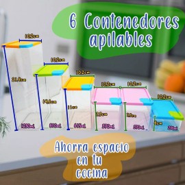 J.H. Company Set 6 Pcs Contenedores Plastico Recipiente Para Cocina 9626