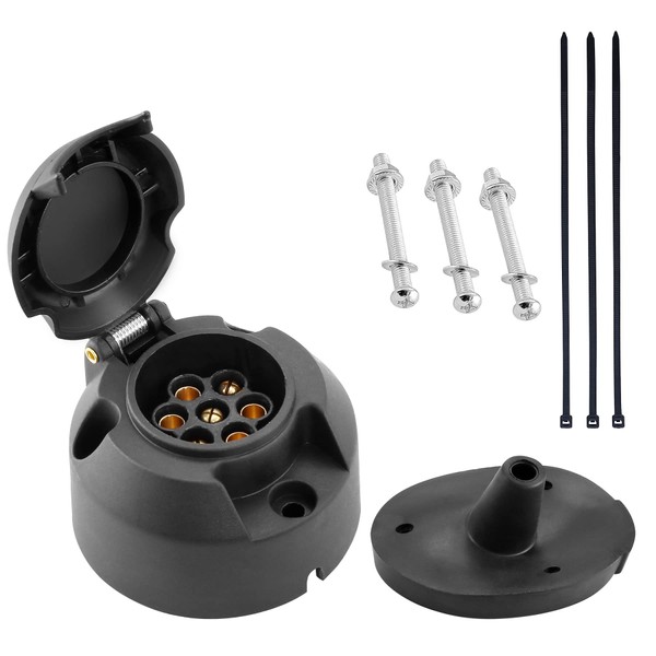 SPARKMOTO 7-Pin Trailer Socket, with Waterproof Seal, According to ISO