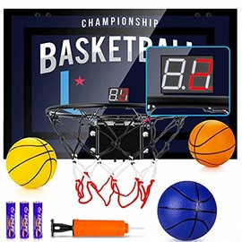 TREYWELL Indoor Basketball Hoop for Kids and Adults Door Room Basketball Hoop Mini Hoop with Electronic Scoreboard, 3 Balls and 3 Batteries Basketball Toys for 5 6 7 8 9 10 11 12 Year Old Boys Girls