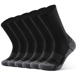 Closemate Mens Socks Crew Sport Socks for Men Cushioned Cotton Wicking Breathable Non Slip Winter Athletic Socks for Performance Training Hiking Walking Work Socks 6 Pairs (6 Black, Size L)