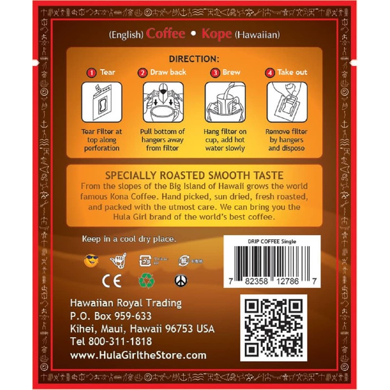 Hula Girl Drip Coffee Single Serve Pour Over (100% Kona,
