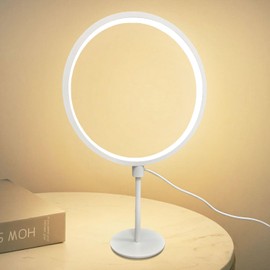 MAYTHANK Dimmable Table Lamp with Cable for Nightstand Bedroom Living Room,Metal Slim Desk Lamps Bedside Lamp Modern Minimalist Circle Ring Design,Warm Light only,high 40cm,White