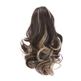 Long Short Claw Ponytail Hair Extension One Piece Cute Clip in on Ponytail Jaw/Claw Synthetic Straight Curly Hairpieces 12" Curly Dark Brown & Ash Blonde