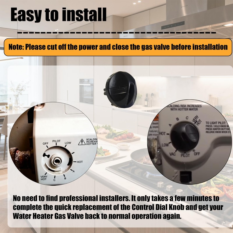 2-Pack Black Control Dial Knob Compatible with Honeywell Water Heater