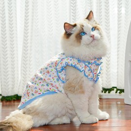 Anelekor 2 Pack Floral Dog T-Shirts with D-Ring Ruffled Girl Puppy Clothes for Small Dogs Boy Lightweight Sleeveless Pet Vest Spring Summer Cats Doggies Outfits (Pink Bule, Small)
