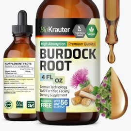 BIO KRAUTER® Burdock Root - Liquid Drops Arctium Extract 650 mg per Serving 4 Fl.Oz 56-Day Supply - Pure Vegan Burdock for Natural Cleanse & Detox, Skin & Digestive Support - Alcohol & Sugar Free