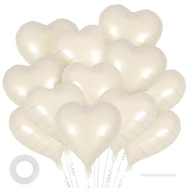 12 Pcs Cream Heart Balloons,18 Inch Cream White Heart Shape Foil Balloons Love Balloons Valentine Balloons for Birthday Party Wedding Engagement Party Baby Shower Valentine Day Decorations (cream)