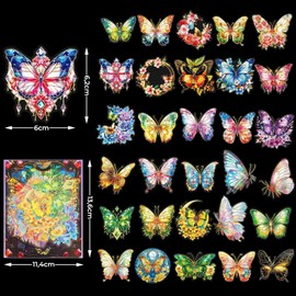 Barlone Butterfly Glitter Sticker Set, 30 Pieces Colourful Transparent Scrapbook Stickers, PET Butterfly Stickers for Children Girls Scrapbooking Photo Album Gifts