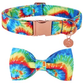 DOGWONG Dog Collar with Removable Bow Tie, Blue Plaid Pet Collar, Dog Bow Tie Gift for Girls or Boys Dogs, Comfortable Adjustable Dog Collar for Small Medium Dogs