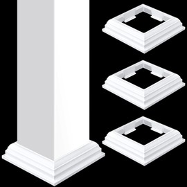 Thyle 4 Pcs True 5 x 5 Inch Vinyl Post Skirt All in one Post Base Cover Column Wraps for Porch Deck Base Vinyl Sleeve White Trim for Wood Hand and Stair Rails Decks, Fences, Mailboxes