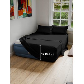 Air Mattress Sheet Set for Full Size - 4 Piece Breathable & Cooling Sheets w/ Extra Deep Pockets - Fits Inflatable & Blow Up Air Mattresses Up to 24 Inches Thick - Ultra Soft & Wrinkle Free - Black