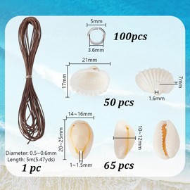 AHANDMAKER Natural Cowrie Beads Scallop Shell Beads with Hole, Including Cord & Jump Rings Summer Beach Seashell Jewelry Making Kit for DIY Wedding Decor, Crafts, Beach Party Supplies