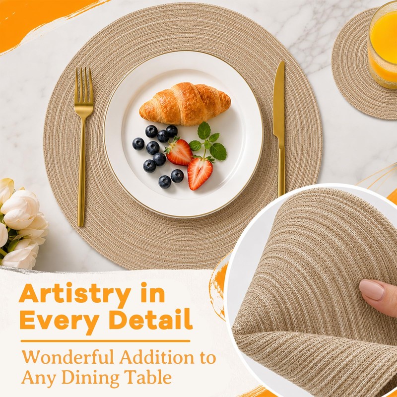 KASURE 8 Pieces Round Placemats Set, 30 cm Placemats(4) and