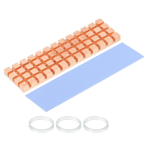 sourcing map Copper Heatsink 70x20x4mm with Thermal Pad and Rubber