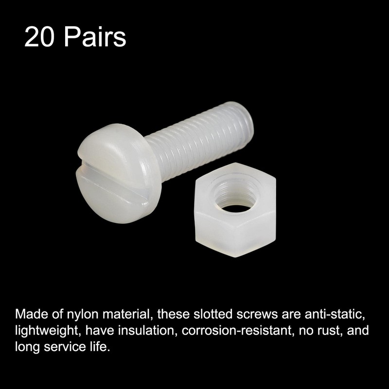 sourcing map 20 Pairs Nylon Screw Nut Assortment, M5x16mm Slotted