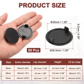 uxcell 80Pcs Hinge Hole Covers, 35mm(1 3/8") Dia Plastic Concealed Hinge Hole Cover Plug Cap Round Flush Type Caps for Furniture Cabinet Cupboard Wardrobe Dresser, Black