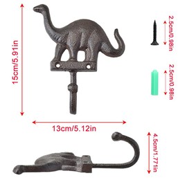 Laxioriew Pack of 2 Vintage Cast Iron Dinosaur Decorative Hook with Screws, Heavy Duty Rustic Wall Garage Hook Brachiosaurus Retro Wall Animal Hanger for Robes, Towels, Coats,Bags and Cloths