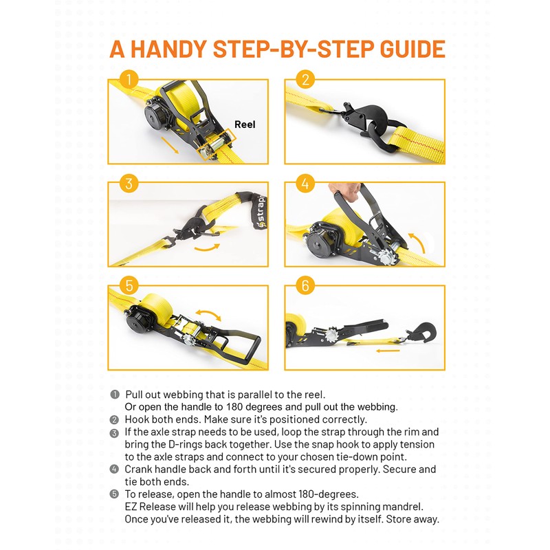 Strapinno Retractable Ratchet Tie-Down Strap 2in x 16ft Heavy-Duty with