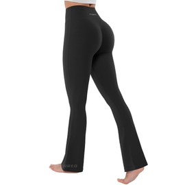 YEOREO Mini Flared Leggings for Women 30" Bessli High Waist No Front Seam Flare Yoga Pants Hidden Scrunch Workout Leggings Black L