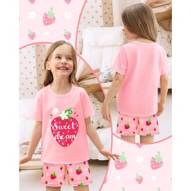 Nidoul Strawberry Pajamas for Girls Short Sleeve Toddler Summer Pjs Girls' Sleepwear 2 Pieces Lounge Sets Kids Clothes Size 5 6
