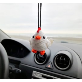 Crochet Chicken Handmade Cute Rearview Mirror Charm, for Chicken Lovers, Car Decor Aesthetic Pendant Car Interior Ornament New Driver