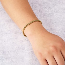 Philip Jones Men's 5mm Gold Plated Steel 8 Inch Round Rope Wheat Chain Bracelet