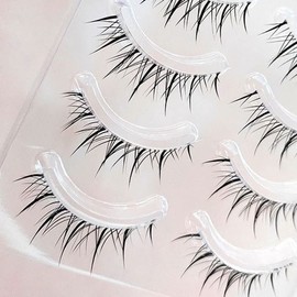 Manga Lashes, Clear Band Anime Lashes 4 Pack, Spiky Anime False Eyelashes Natural Look, Japanese Lashes Looks Like Cluster Manga Lashes Individual, Reusable Cosplay Wispy Strip Eyelashes, Asian Lashes, Style A01 By Mikiwi (A02/Clear band)