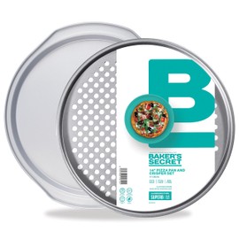 Baker's Secret Pizza Pans for Oven, Aluminized Steel Pizza Baking Pan, 2 Layers Non-stick Coating Easy Release, Dishwasher Safe - The Superb Collection (1x Pizza pan & Crisper set)