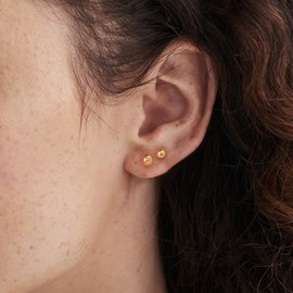 MTMY Gold Stud Earring for Women 2 Pairs of 14K Gold Plated Hypoallergenic Simple Small Stud Earring Set Tiny Ball Dainty Earrings Jewelry