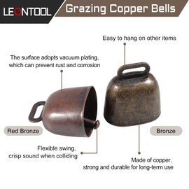 LEONTOOL Goat Bells and Collars Set 4 Pcs Cow Horse Sheep Grazing Copper Bells and Lobster Claw Clasps Goat Collars for Cow Horse Sheep Small Pets Anti-Theft Accessories