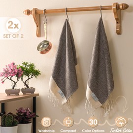 EPHESUS TOWELS Hand Towels - Set of 2 | 18" x 30" - Decorative Turkish Hand Towel for Bathroom, Kitchen, Guest, Face, Hair, Tea, Dishcloth (Herringbone, Coffee)