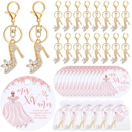 Dunzoom 18 Sets Quinceanera Party Favors for Guests 18 High Heel Shoe Keychains 18 Thank You Cards Small Quinceanera Cards 18 Organza Bags for 15 Birthday Guests Girls Gift Party Favors