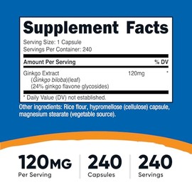 Nutricost Ginkgo Biloba 120mg, 240 Capsules - Extra Strength Ginkgo Biloba Extract - Gluten Free & Non-GMO