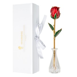 Miorose Eternal Rose Preserved Gold Dipped Forever Rose Golden 24k Gold Genuine One of a Kind Eternity Rose - Romantic Gifts for Women Valentines Day Her Birthday Anniversary Mothers Day (A: Red)