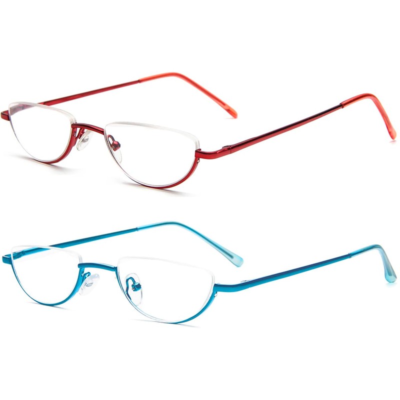 REAVEE 2 Pack Retro Designer Half Frame Reading Glasses for